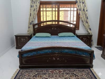 Wooden Double Bed with 2 Side Tables (mattress included)