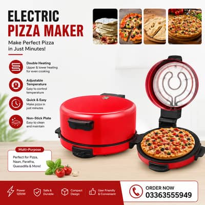 Saachi 40cm Electric Pizza, Roti & Tortilla Maker 2200W – Non-Stick M