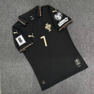 Portugal gold black jersey Ronaldo