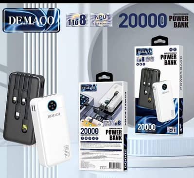 DEMACO C27 20000mAh Fast Charging Power Bank with Built-in 8-in-1 Cab
