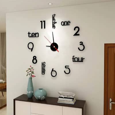 Wooden Large Wall Clock Modern Design 3D Wall Home Decor Living Room Q