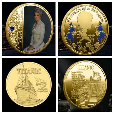 (2) pc Collectable Gold Plated Coins for Lady Diana and Titanic Lovers