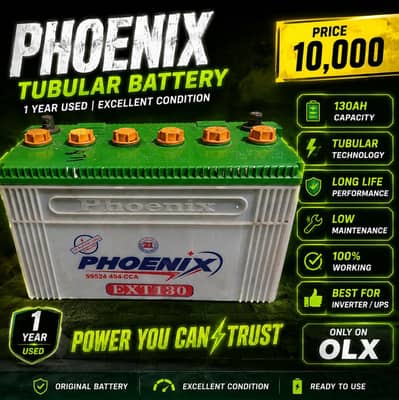 Phoenix EXT130 130Ah 12V Tall Tubular Battery – 1 Year Used