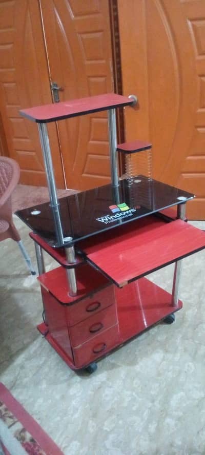 Computer Table Red Glass Top with Drawers - Rs 2000