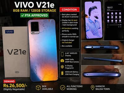 Vivo v21e 8GB/128GB PTA Approved | Box Available |