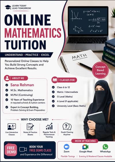 online Maths tutor, Mphil Mathematics. . . . free demo class