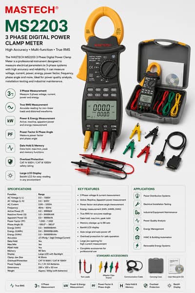 MS2203 MASTECH 3 Phase Clamp Meter