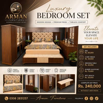 Bedset Classic Design (Bed+Wardrobe+Dressing+Tables) Bedroom Set