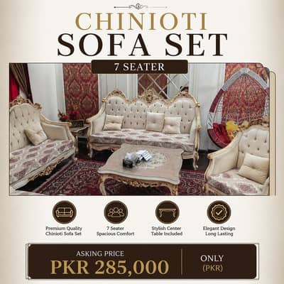 7 Seater Chinioti Sofa Set with Center Table | Luxury Wooden Sofa