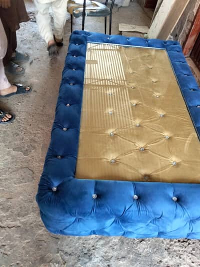 Brand New Luxury Velvet Chesterfield Coffee Table with Glass Top