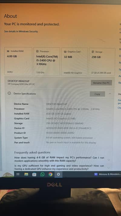 HP Compaq I5 2nd 4GB 128GB SSD, 320 hard