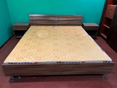 Bed || Wooden Bed || Interwood Bed With Side Table & Matress