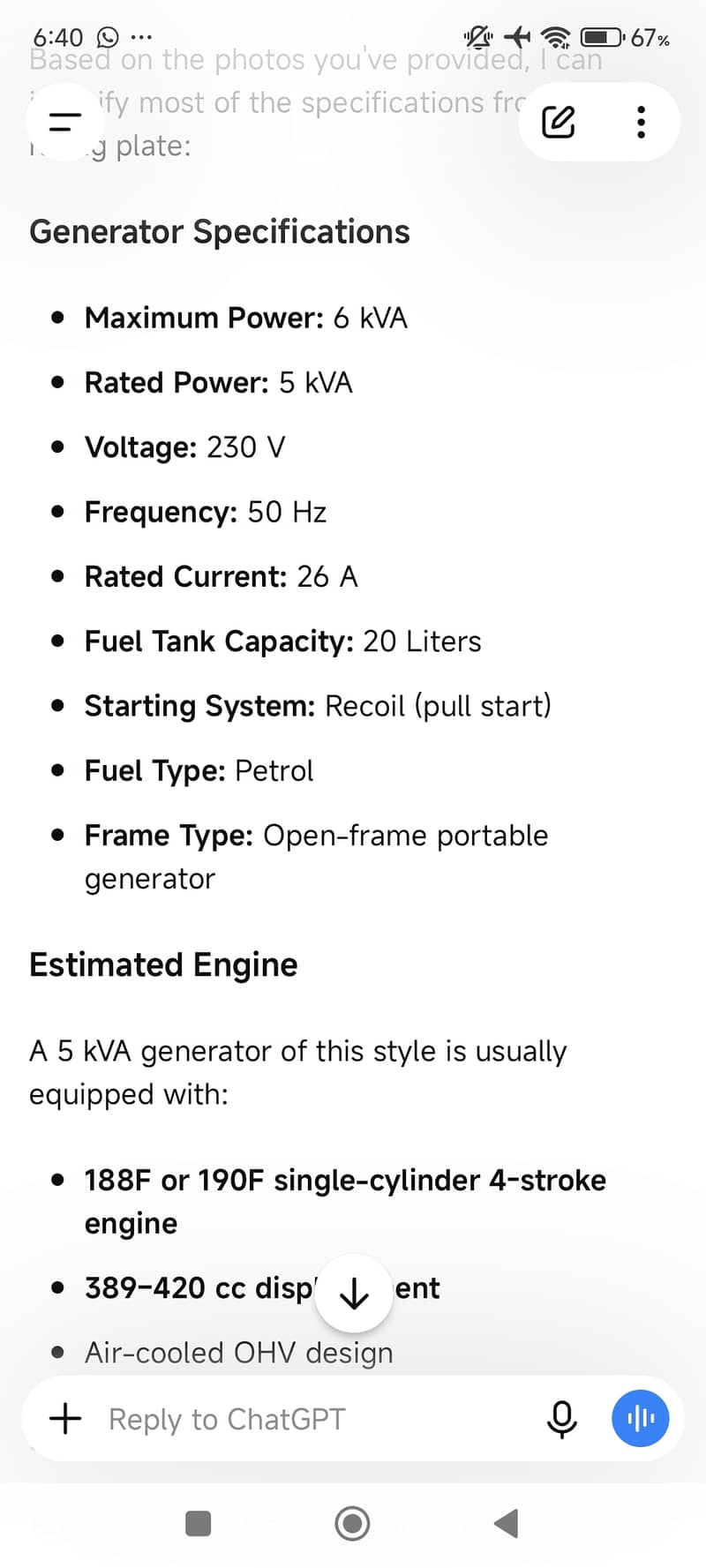 7KVA Self Start 8