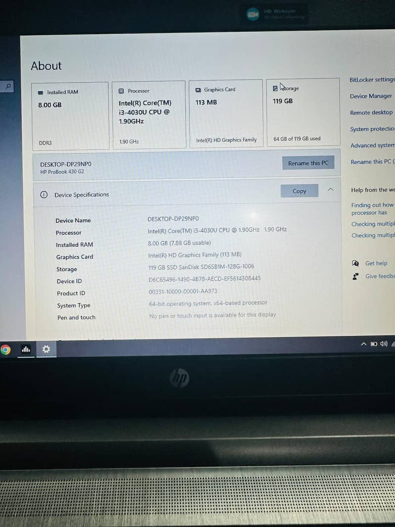 hp probook i3 8/128 6