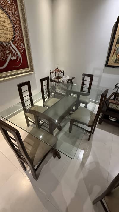 6x4 Glass Top Dining Table Set - 6 Chairs