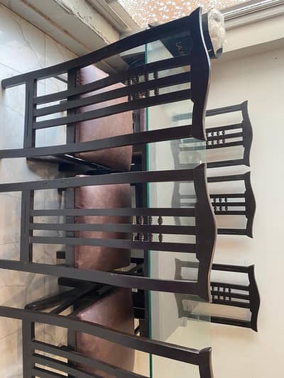6-Seater Wooden Dining Table Set with Glass Top – Excellent Condition
