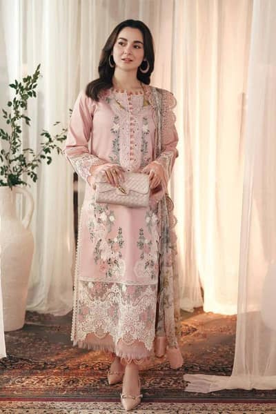  Pink Embroidered 3 Pcs Unstitched Suit