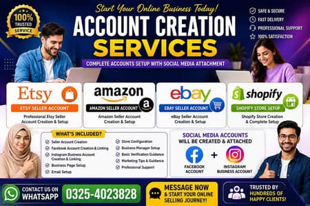 Etsy | Amazon | eBay | Shopify Account Creation Reasonable Charges