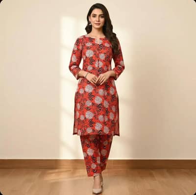 Women Unstitched Printed Suit 2 Pcs Micro Polo Cotton, Free Delivery