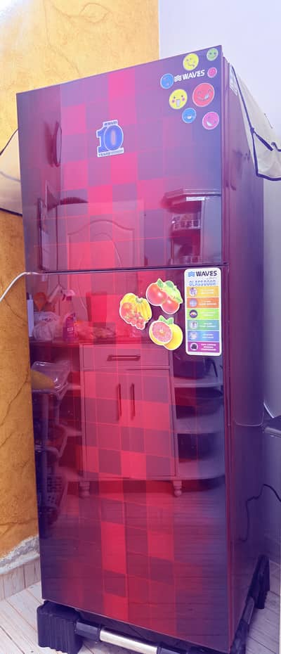 WAVES Double Door Fridge – Red Glass Door