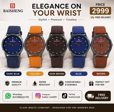 Premium Baisheng Men’s Leather Watch – Stylish & Elegant
