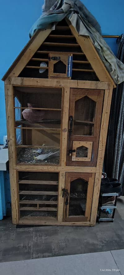 Wooden Cage for Sale with 2 Cockatiel Pair.