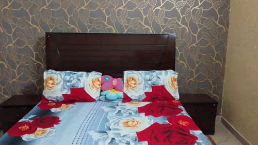 SOLID WOODEN BED WITH 2 SIDE TABLES-MATTRESS ALSO INCLUDED