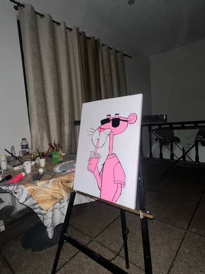 Asthetic cafe painting theme pink panther