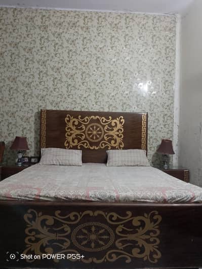 ply wood king size bed with 2 side tables and 1 dresssing stand