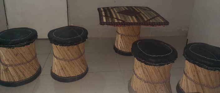 Handmade Bamboo Stools with antique table for sale