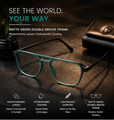 Matte Green Double-Frame Glasses (Hydrophobic/ Photochromic)