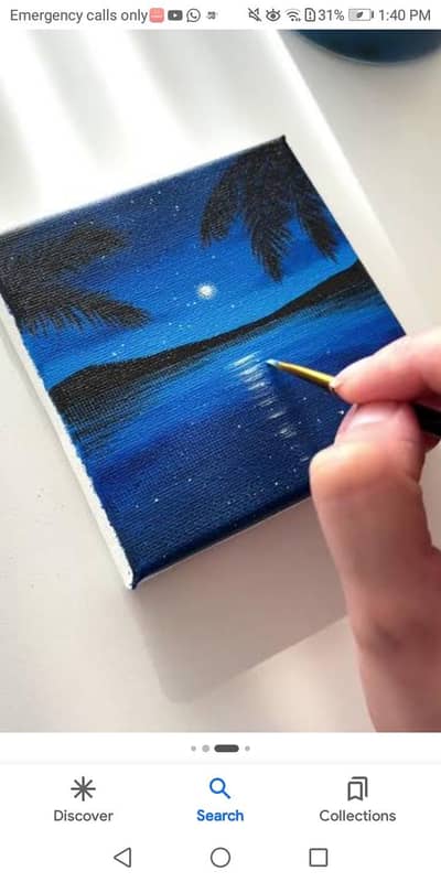 a blue background with a beautiful view painting