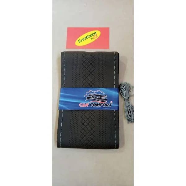 CAR STEERING WHEEL COVER STICHING STYLE WITH NEEDLE AND THREAD MEDIUM SIZE FOR ALL CARS GRAY COVER WITH GRAY THREAD