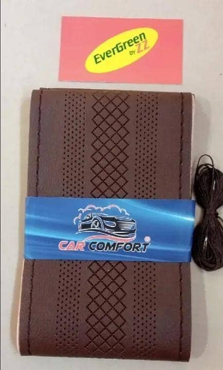 CAR STEERING WHEEL COVER STICHING STYLE WITH NEEDLE AND THREAD MEDIUM SIZE FOR ALL CARS BROWN WITH BROWN THREAD