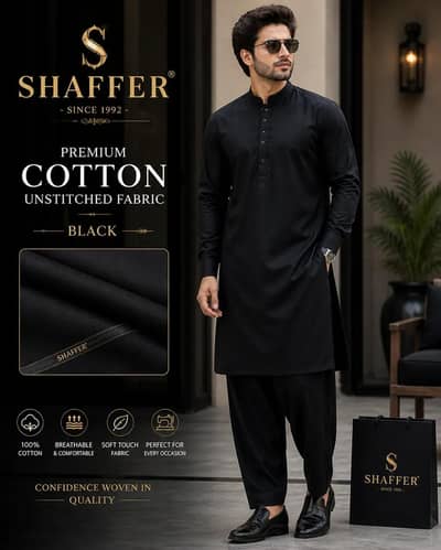 Black Unstitched Cotton Suit for Men Summer