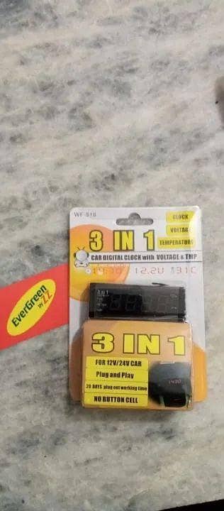CAR 3 IN 1 DIGITAL CLOCK WITH CAR VOLTAGE AND TMP 12V WATCH 20 DAYS PLUG OUT WORKING TIME WITH LED