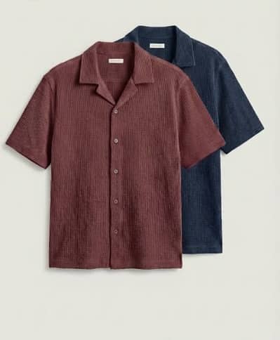 2piece waffle knit cuben collar shirt(marron-navy)
