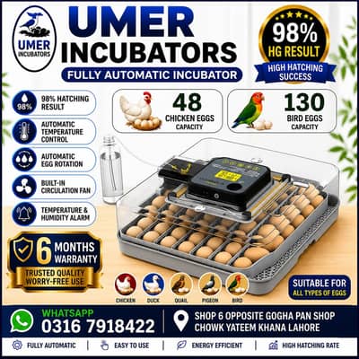 PREMIUM QUALITY 48/130 EGGS FULLY AUTOMATIC PARROTS INCUBATOR AC+DC