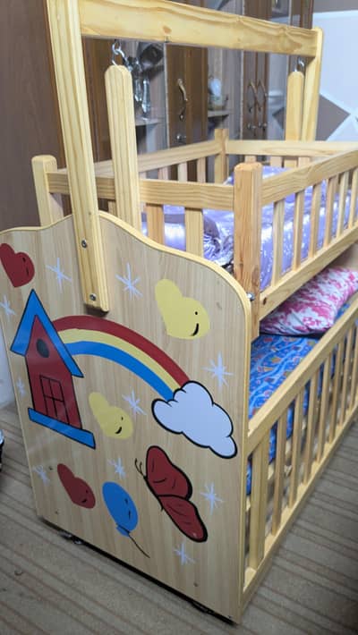 Adjustable Wooden Baby Cradle / Cot with Wheels (Excellent Condition)