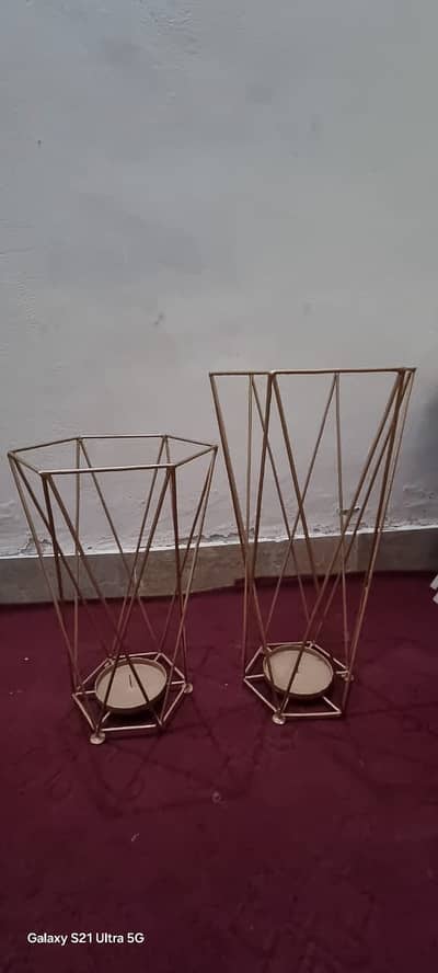 Modern Gold Metal Candle Stand Set