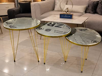 Luxury 3-Piece Gold Nesting Side Table Set | Modern Living Room Coffee