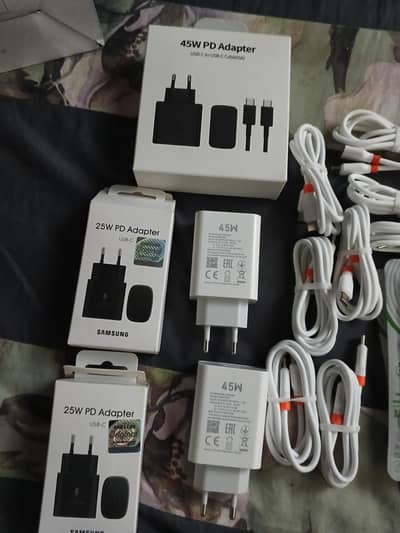 sumsung charger and infiax tecno 25 watts and 45 watts cable and handf