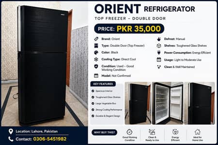 Orient Glass 2-Door Fridge 10 CFT Best Condition