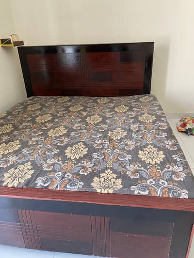 Wooden Double Bed Without Mattress and Side Tables