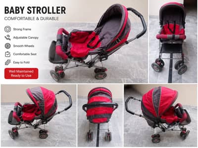Premium Baby Stroller for Sale | Red & Grey | Good Condition