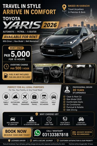 Rent Toyota Yaris 2026 | Driver Included | Prime Ride