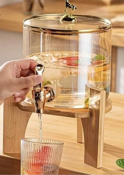 Glass Beverages Dispenser with Wooden Stand