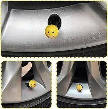 Smiley Face Tire Valve Caps – Cute Metal Valve Bolt Covers Universal Fit smiley tire valve cap set of 4
