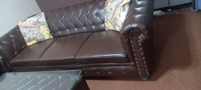 5 seater sofa set with 1 side & 1 center table along with it glass top