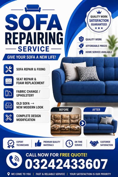 sofa repair, seat repair, fabric change, upholstery,